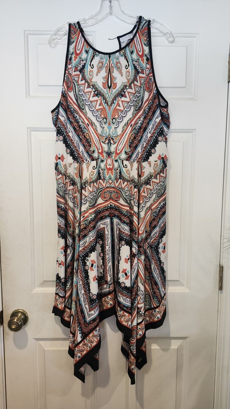 NY&CO Lena Midi Dress Women XL Multi Color NWT Paisley Tiered Cutout Boho D15